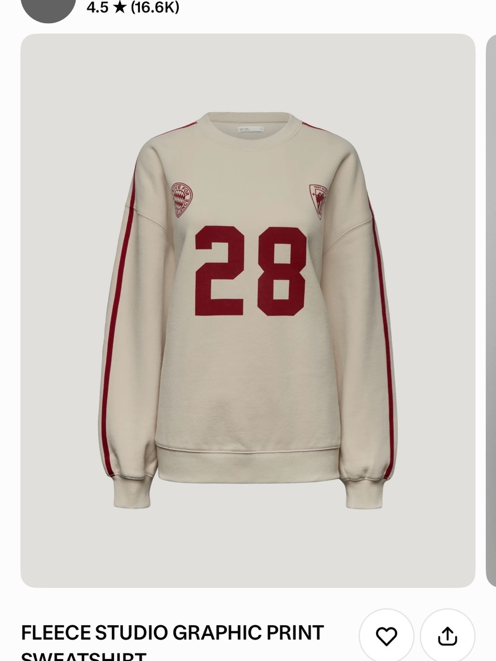 OAK + FORT Cream Fleece Sweatshirt with Red Graphic '28'